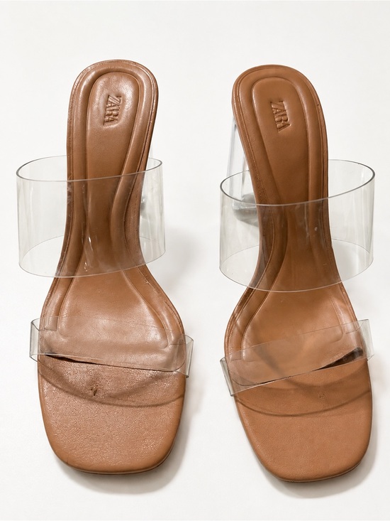 Zara Shoes - ZARA Clear PVC Block Heel Mules | Tan | Size 39 (US 8.5)